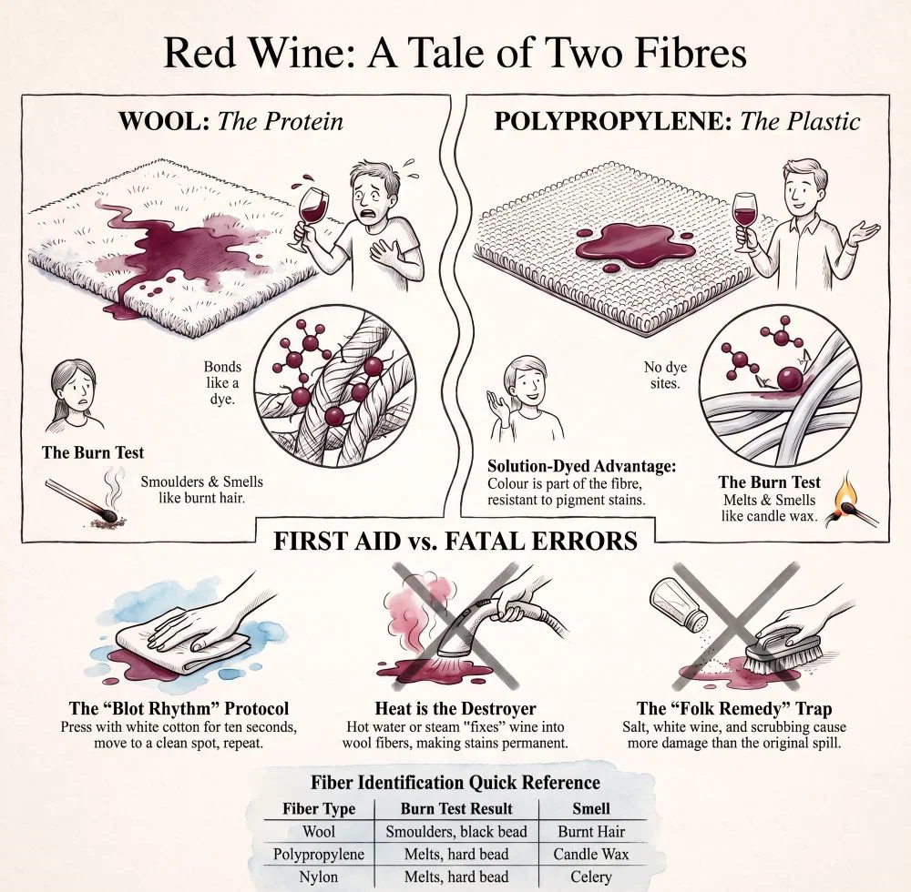 Red Wine on Wool Versus Polypropylene: Same Method, Different Outcome